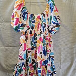 Tabitha Brown for Target Colorful Leaf Print Puff Sleeve Dress – Size 1X